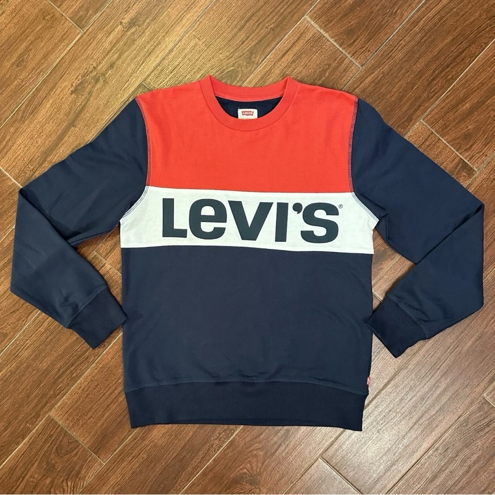 Levi's Red/White/Blue Long Sleeve Color Block Spell Out Logo Boys XL 13-15 Years